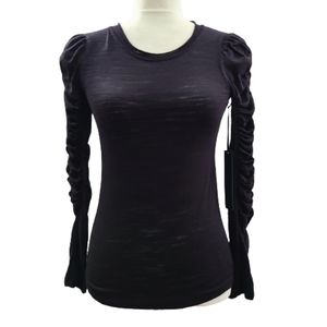 House Of Harlow Ruched Long Sleeve Black Top